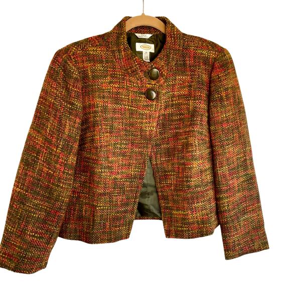 Talbots Wool Blend Tweed Blazer Top Buttons Size 12 Italian Made Fabric Career - Picture 1 of 9